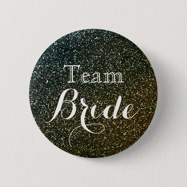Gold Glitter Faux Foil Wedding Team Bride 2 Inch Round Button (Front)