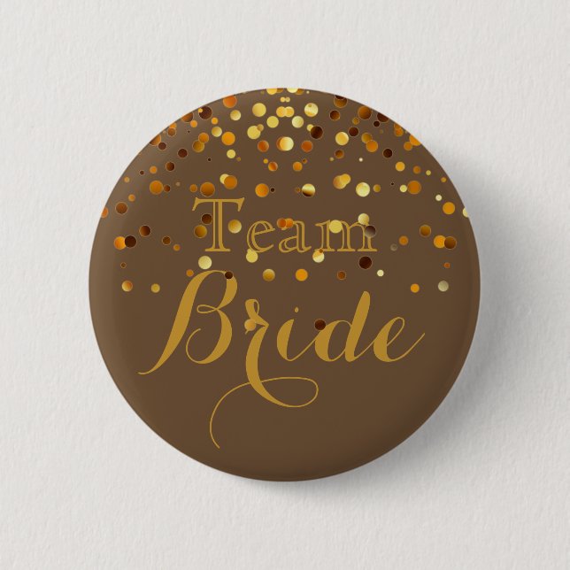 Gold Glitter Faux Foil Wedding Team Bride 2 Inch Round Button (Front)