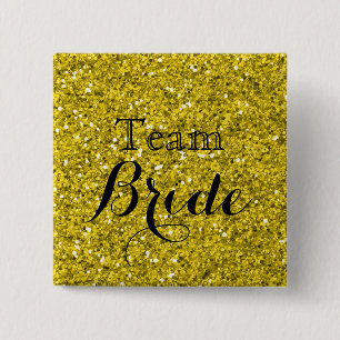 Gold Glitter Faux Foil Wedding Team Bride 2 Inch Square Button