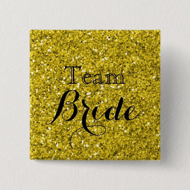 Gold Glitter Faux Foil Wedding Team Bride 2 Inch Square Button (Front)