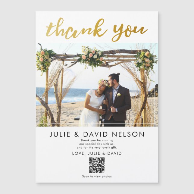 gold glitter faux foil Wedding thank you QR Code (Front)