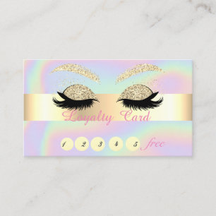 Gold Glitter Faux Lashes Holographic Loyalty Card
