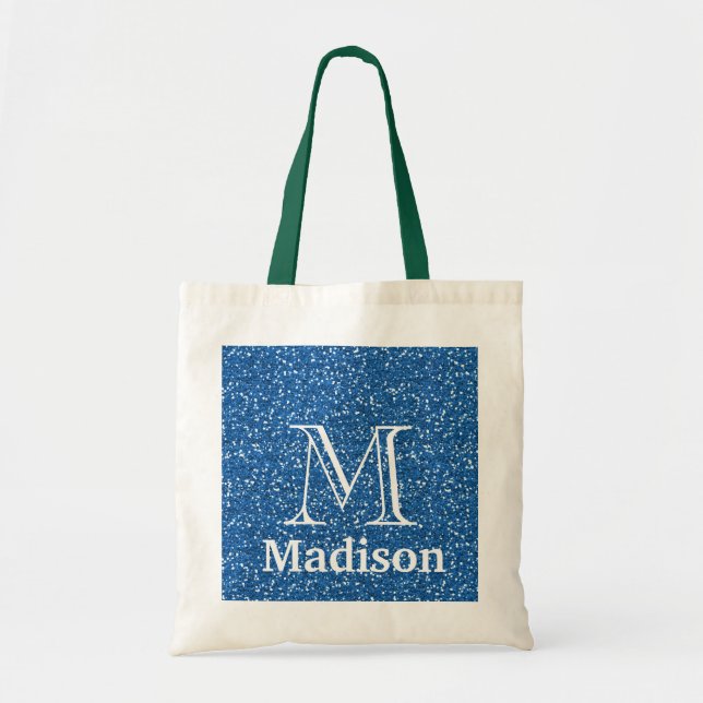 Gold glitter faux personalized monogram tote bag (Front)