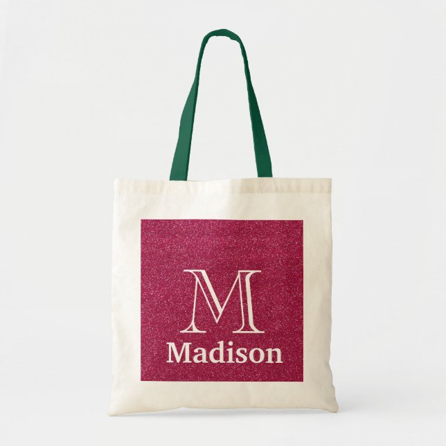 Gold glitter faux personalized monogram tote bag (Front)