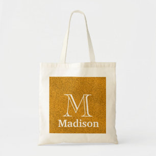 Gold glitter faux personalized monogram tote bag