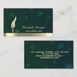 Gold Glitter Feather Stripe Champagne Notary Green Business Card