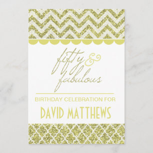 Gold Glitter Fifty and Fabulous Birthday Invite