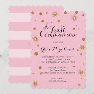 Gold Glitter First Communion Invitation
