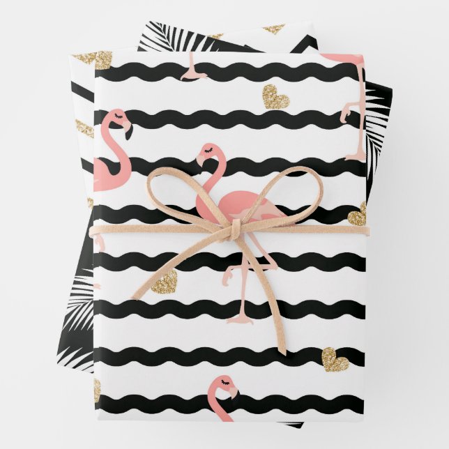 Gold Glitter Flamingo Pattern  Wrapping Paper Sheet (In situ)