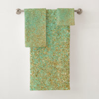 Gold Glitter Flecks Teal Aqua Glam Modern Girly