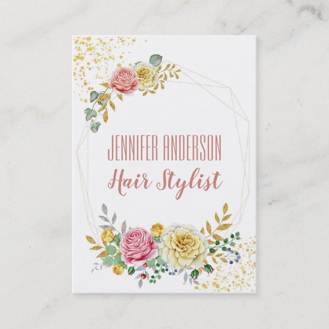 Gold Glitter Floral Geometric Beauty Appointment Card (Front)