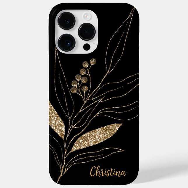 Gold Glitter Floral on Black Case-Mate iPhone Case (Back)