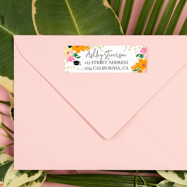 Gold glitter floral orange botanical graduation (Gold glitter floral orange botanical graduation label)