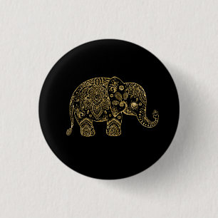Gold Glitter Floral Paisley Elephant Illustration 1 Inch Round Button