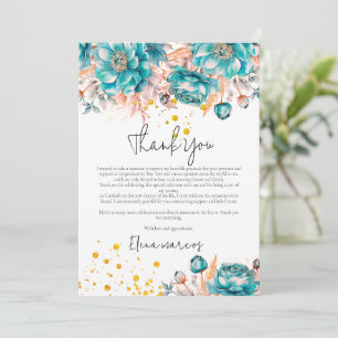 Gold glitter floral photo botanical graduation  thank you card