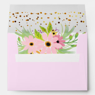 Gold Glitter Floral Pink Envelope