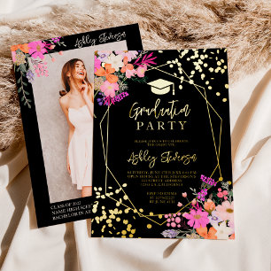 Gold glitter floral watercolor photo graduation