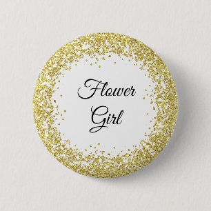 Gold Glitter. Flower girl. 2 Inch Round Button