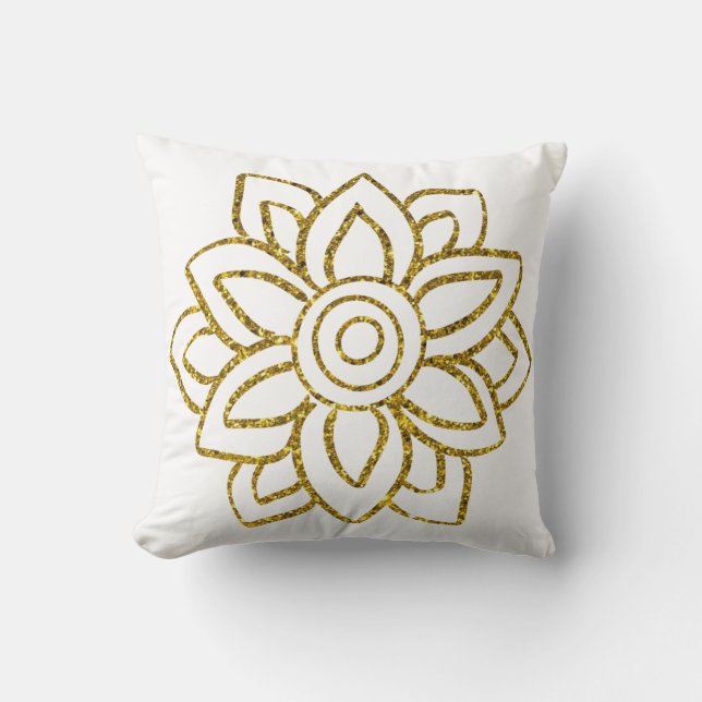 Gold Glitter Flower Poinsettia two-sided Throw Pillow (Front)