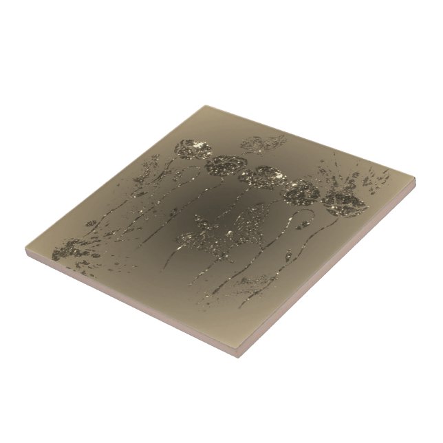 Gold Glitter Flowers Ceramic Tile (Side)