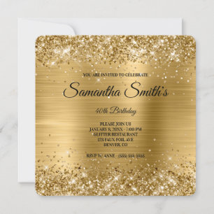 Gold Glitter Foil 40th Birthday Fancy Monogram Invitation