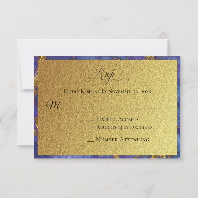 *~* Gold Glitter Foil Blue Abstract Wedding RSVP (Front)