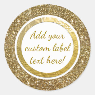 Gold Glitter Foil Print Custom Craft Favour Weddin Classic Round Sticker