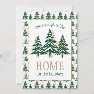 Gold Glitter & Forest Green Pine Tree Christmas Holiday Card