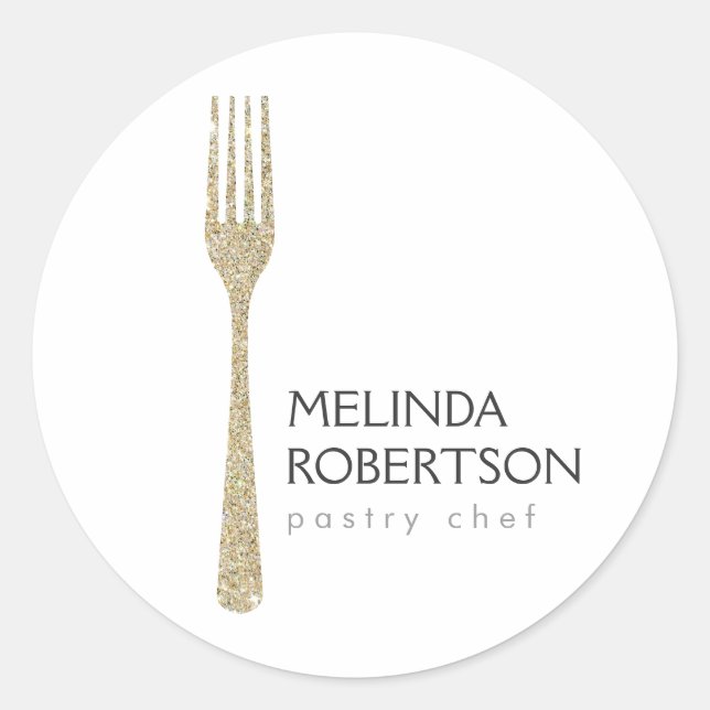 Gold Glitter Fork Classic Round Sticker (Front)
