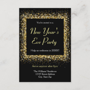 Gold Glitter Frame - 3x5 New Year's Eve Party Invitation