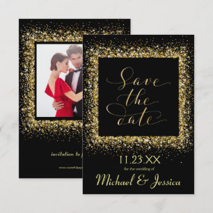 Gold Glitter Frame - 3x5 Save the Date Invitation