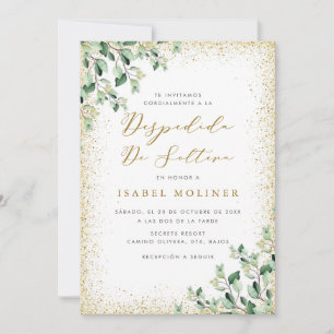 Gold Glitter Frame Greenery Spanish Bridal Shower Invitation