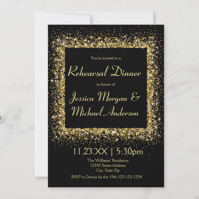 Gold Glitter Frame - Rehearsal Dinner Invitation (Front)