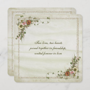 Gold glitter frame with floral bouquet invitation