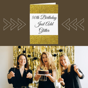 Gold Glitter Fun At 50 For Her Birthday Card