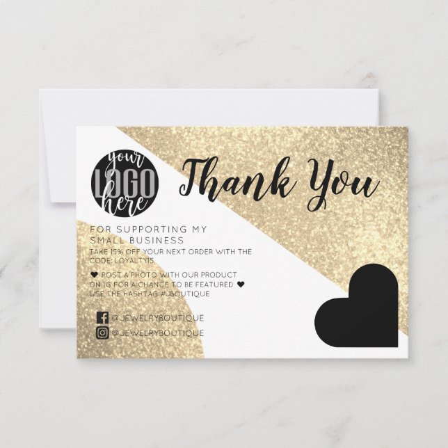 Gold Glitter Geo Heart Logo Customer Thank You (Front)