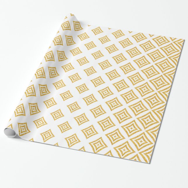 Gold Glitter Geometric Design Wrapping Paper (Unrolled)