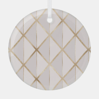 Gold glitter, geometric rhombus pattern. glass ornament