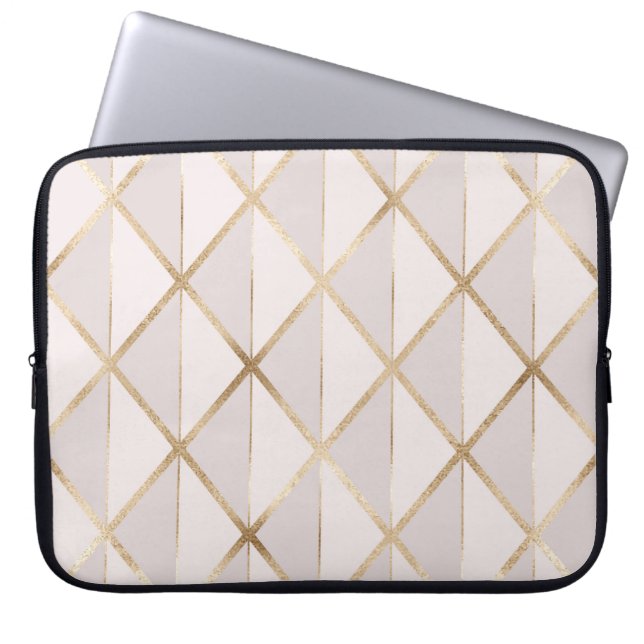 Gold glitter, geometric rhombus pattern. laptop sleeve (Front)