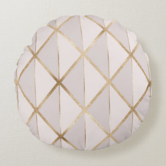 Gold glitter, geometric rhombus pattern. round pillow