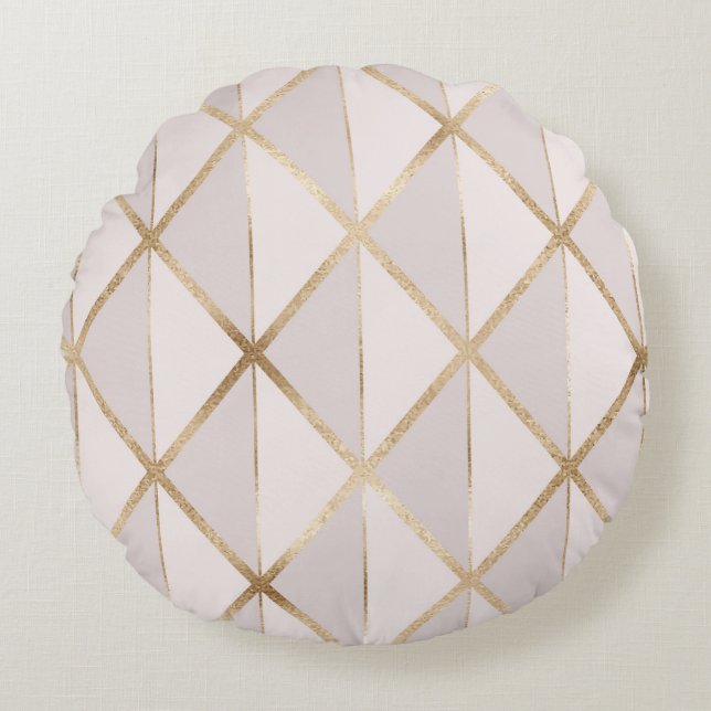 Gold glitter, geometric rhombus pattern. round pillow (Front)