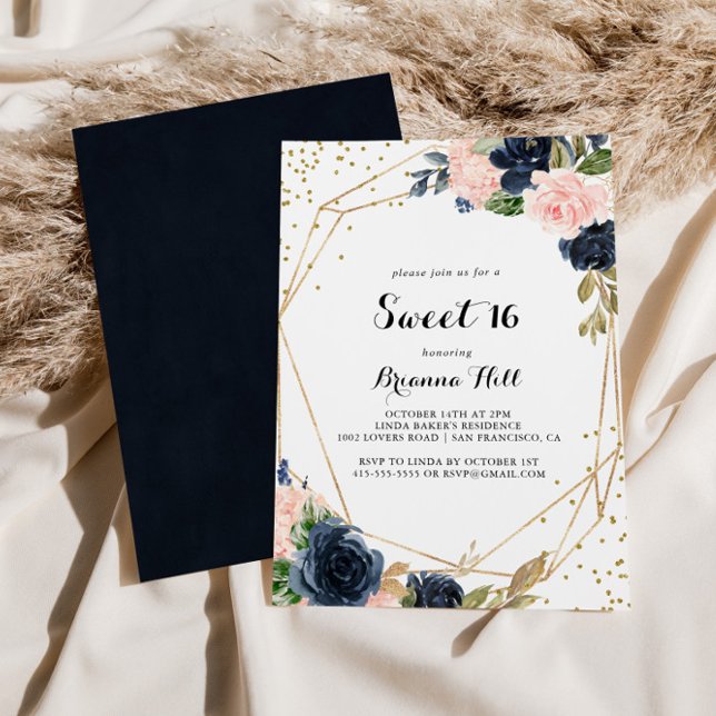 Gold Glitter Geometric Sweet 16 Birthday Party Invitation (Creator Uploaded)