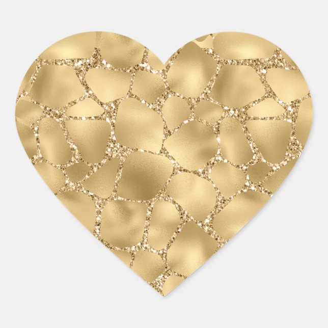 Gold Glitter Giraffe Print     Heart Sticker (Front)