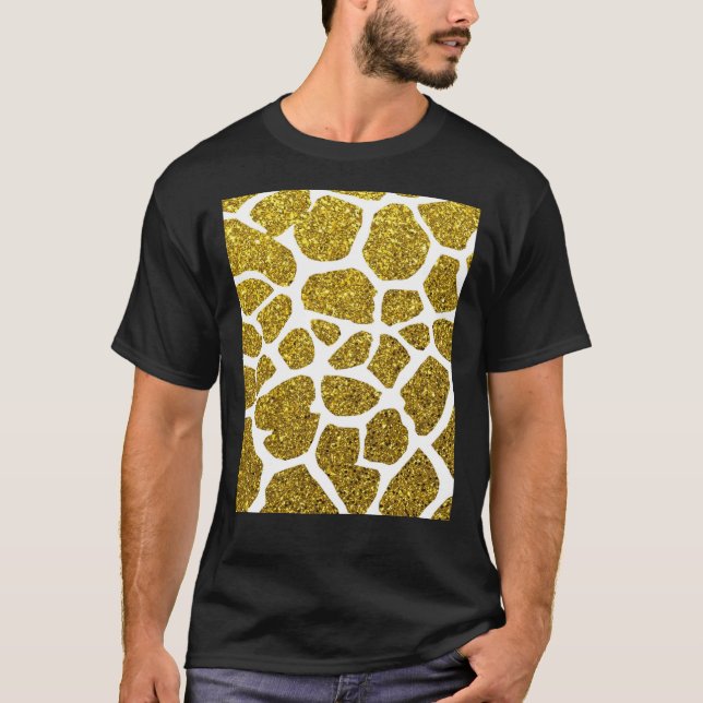 Gold Glitter Giraffe Skin Pattern Graphic T-Shirt (Front)