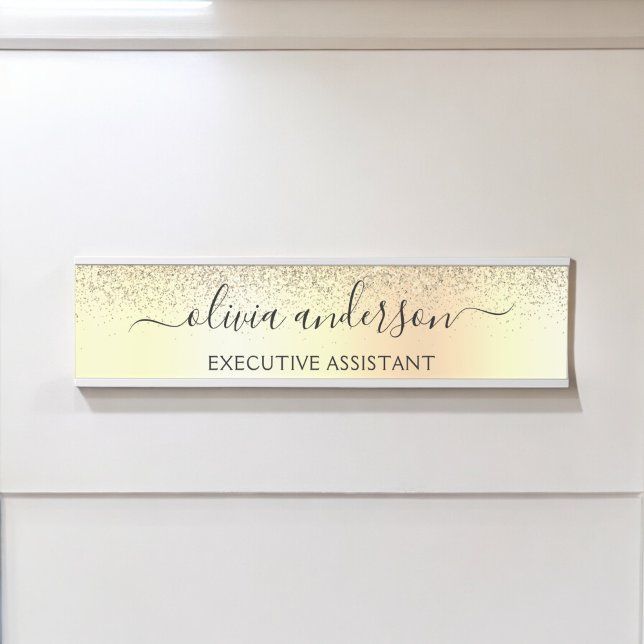 Gold Glitter Girly Luxury Modern Monogram Name Door Sign (Creator Uploaded)