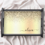 Gold Glitter Girly Luxury Modern Monogram Name Serving Tray<br><div class="desc">Gold Faux Foil Metallic Sparkle Glitter Brushed Metal Monogram Name Place Serving Tray. This makes the perfect graduation,  birthday,  wedding,  bridal shower,  anniversary,  baby shower or bachelorette party gift for someone that loves glam luxury and chic styles.</div>