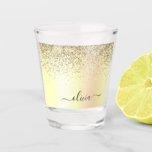 Gold Glitter Girly Luxury Modern Monogram Name Shot Glass
