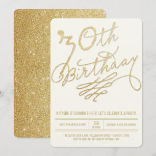 Gold Glitter Glam Adult 30th Birthday Party Invite