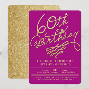 Gold Glitter Glam Adult 60th Birthday Party Invite
