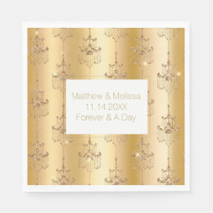 Gold Glitter Glam Chandeliers Wedding Napkin